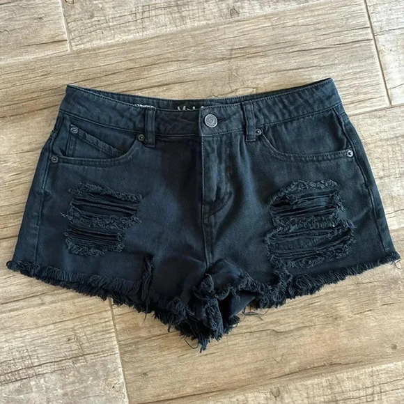Volcom brand high waisted Jean shorts with distressed look - Picture 1 of 2
